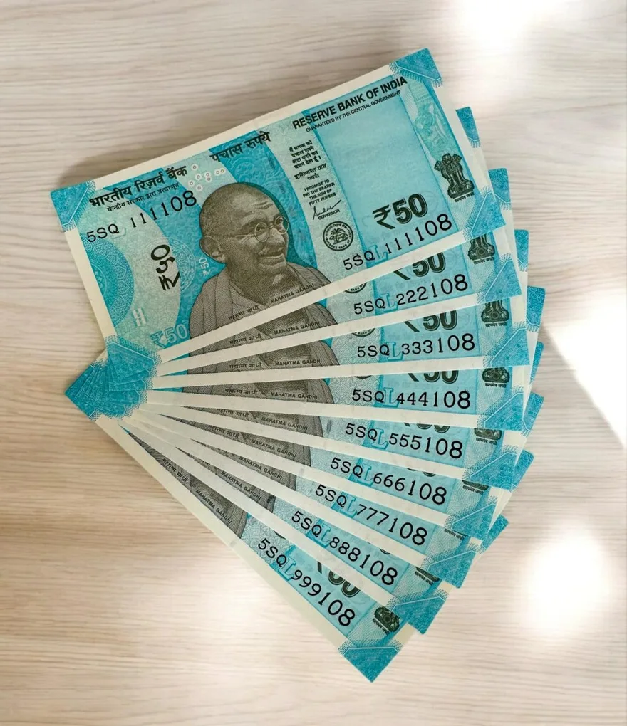 Rs 50 India Bank Notes semi fancy 10 notes 111108 to 999108 UNC Unique and Rare