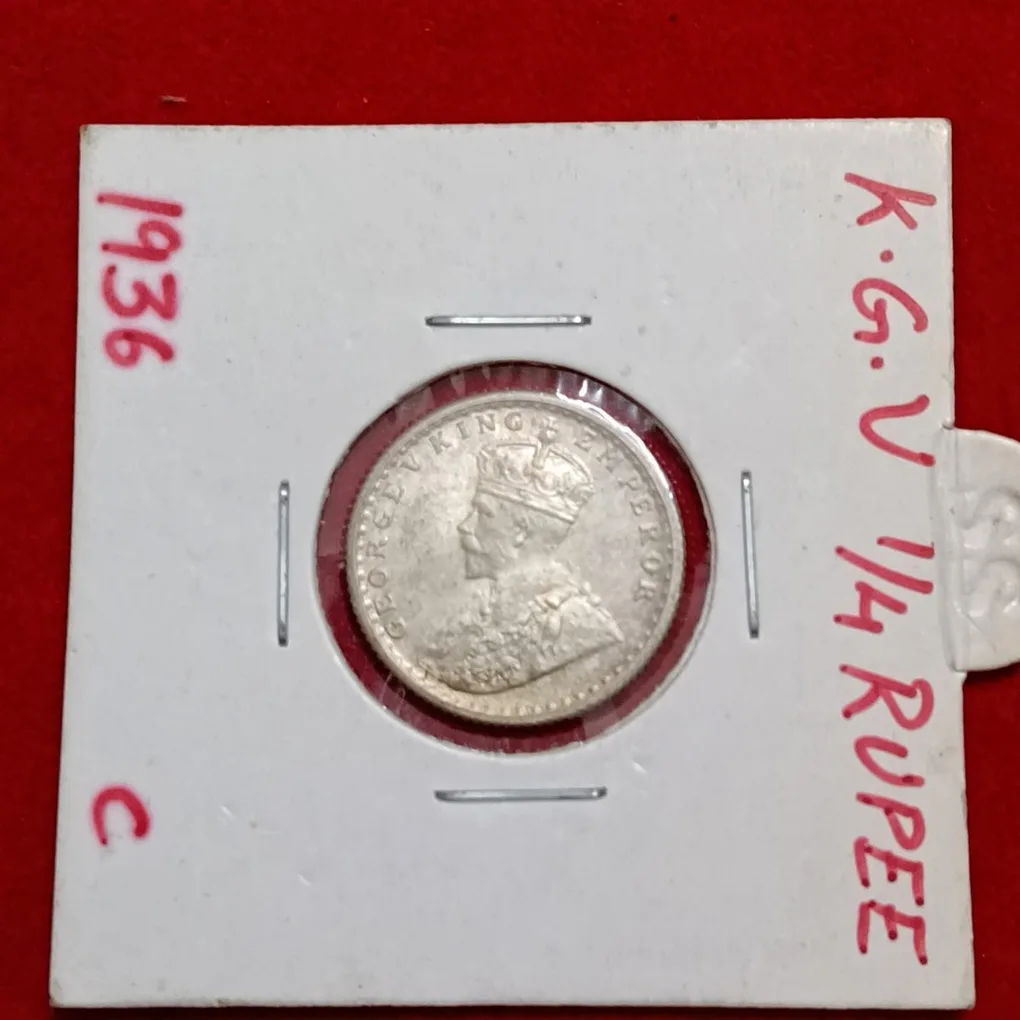 George V 1/4 Rupee India 1936 Calcutta Mint Gem Bunc Condition Silver Coin British of India