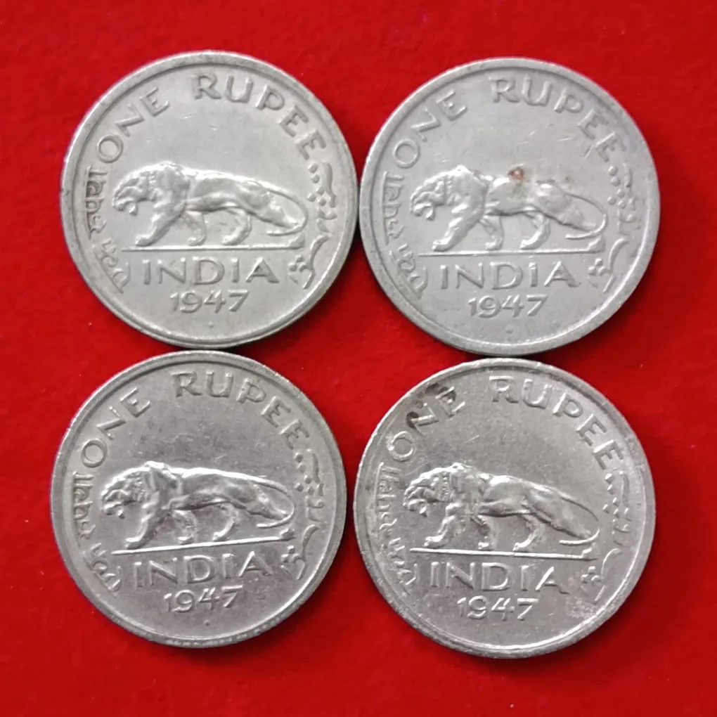 George VI One Rs Scare Coin 1947 4 Pcs Given Bombay Mint