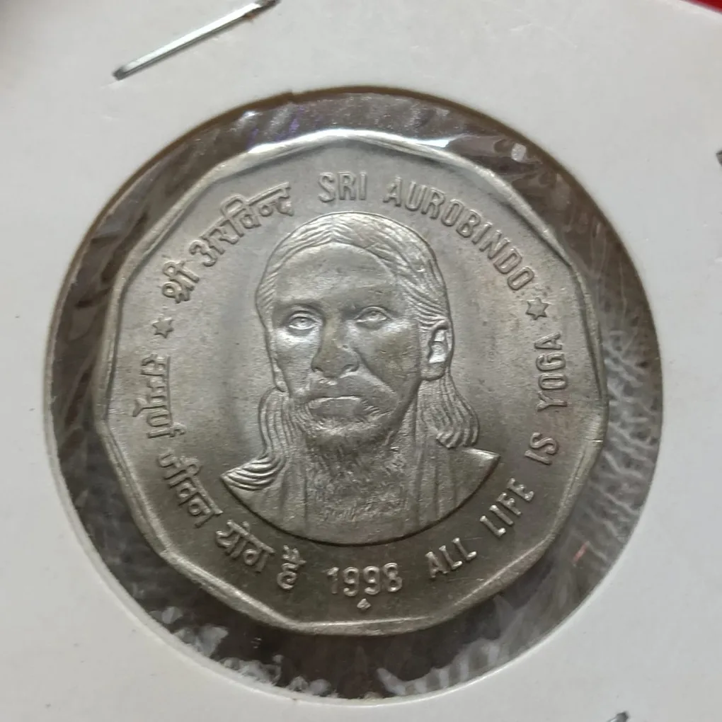 Two Rs Scare Coin Sri Aurobindo Ji All Life is Yoga 1998 Bombay Mint Unc Coin