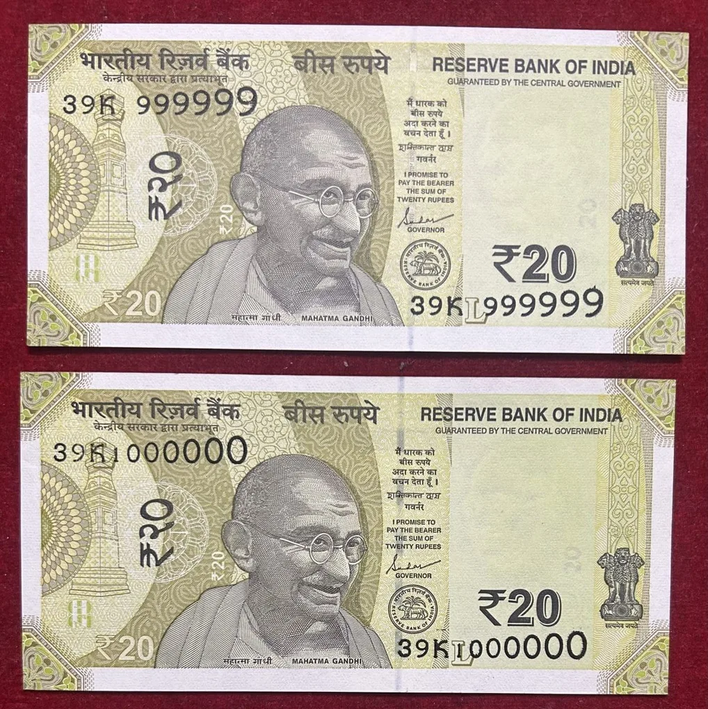Rs 20 Fancy Number Set 999999 AND 1000000 Gem Unc Rare and Unique