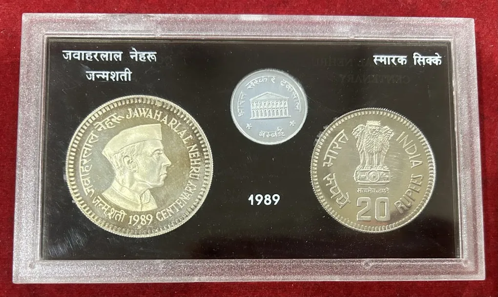 1989 Jawahar Lal Nehru proof Set With Cover(2 coin set )