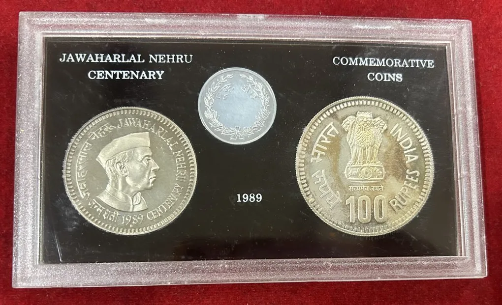 1989 Jawahar Lal Nehru proof Set With Cover(2 coin set )