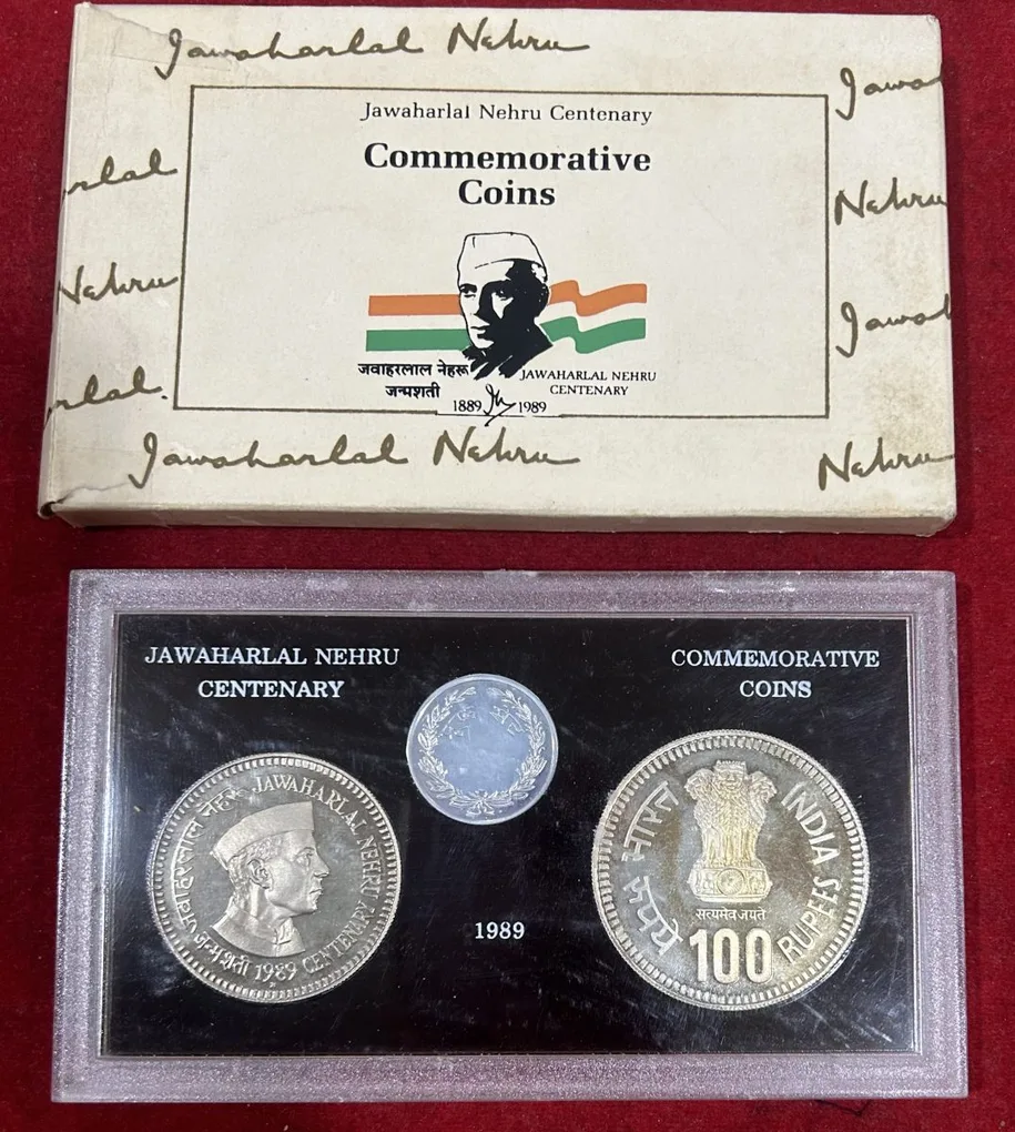 1989 Jawahar Lal Nehru proof Set With Cover(2 coin set )