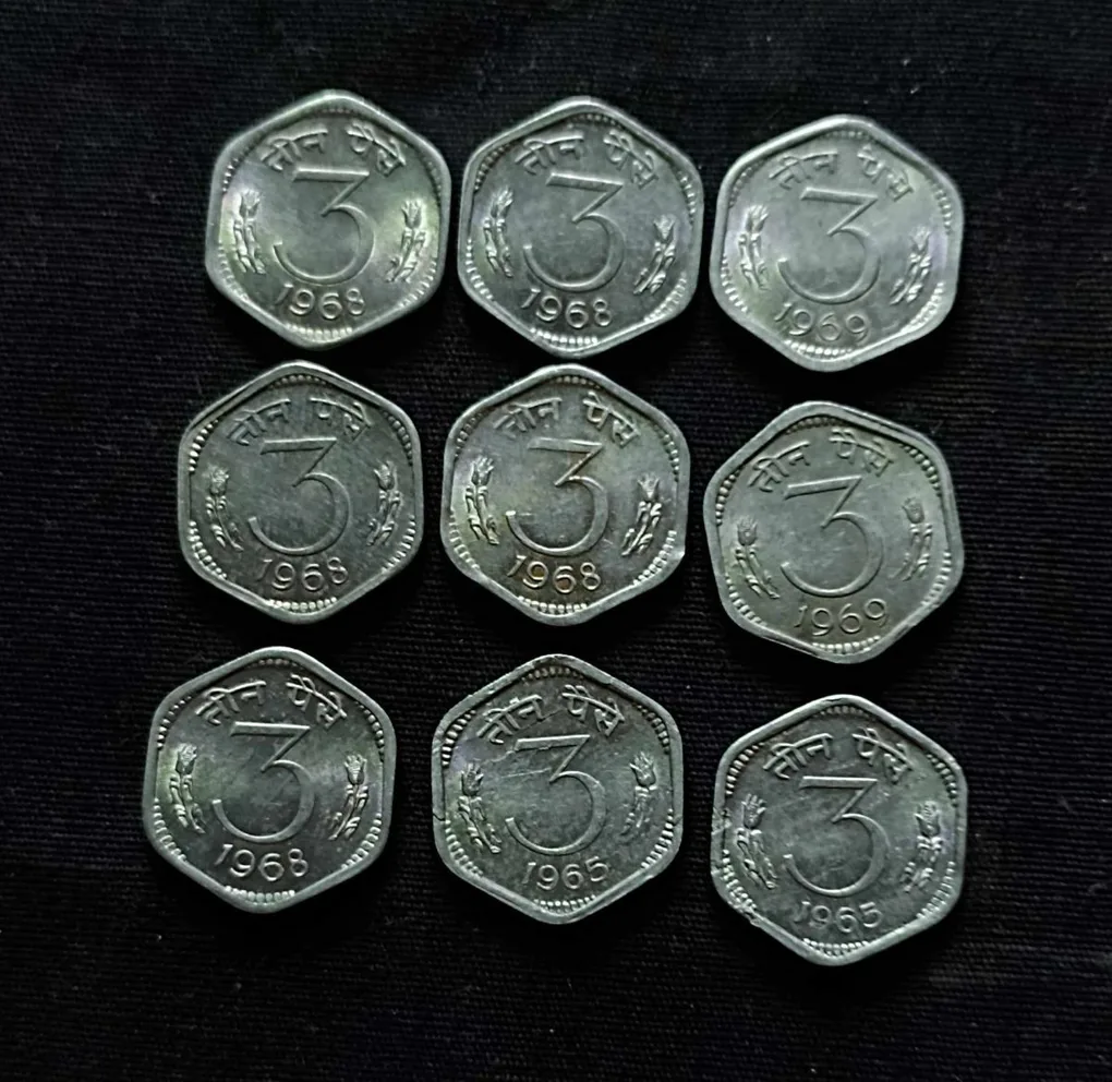 India Denomination 3 paisa Metal aluminium Gem unc condition