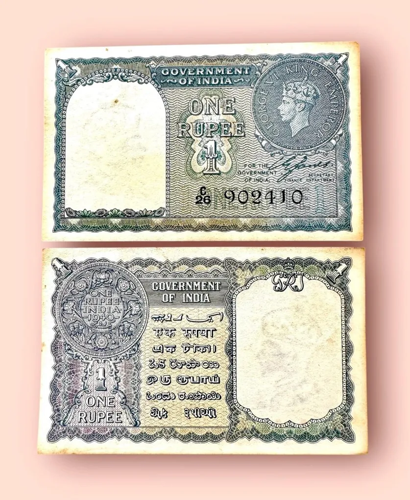 Re 1 British India Banknote 1940 Black Series King George VI Collectible Quality 902410 Burma Issue Unique and Rare Issue