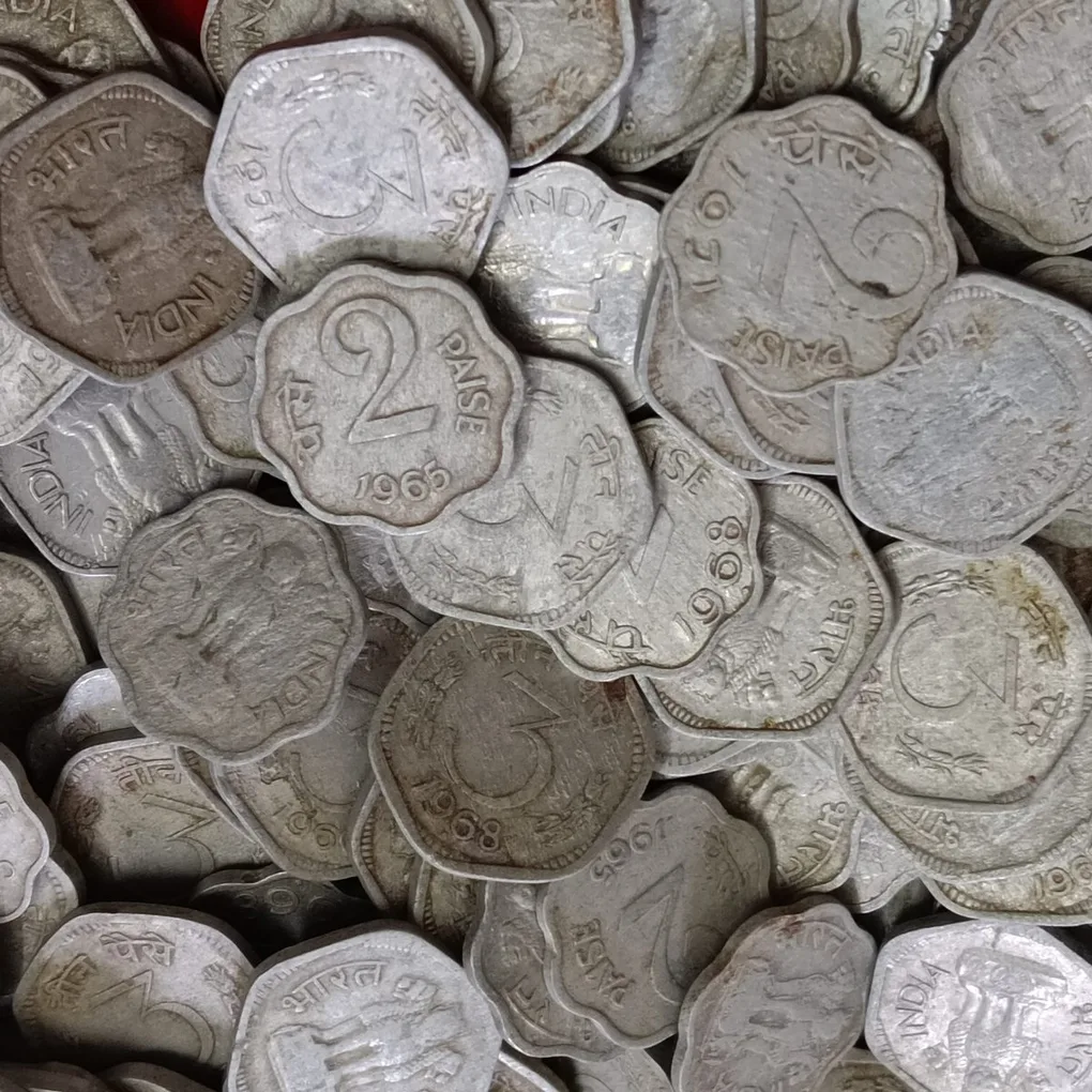 Two Paise or Three Paise Aluminium Coins 100 Pcs Given Mix Scare Years or Mix Mints Republic of India