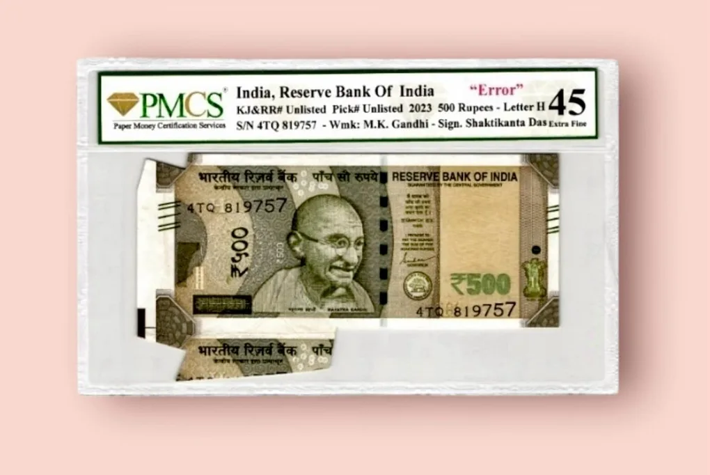 Rs 500 Republic India Sheet Fold Cutting Error Inset H signed by Shaktikant Das Fine Issue Unique and Rare