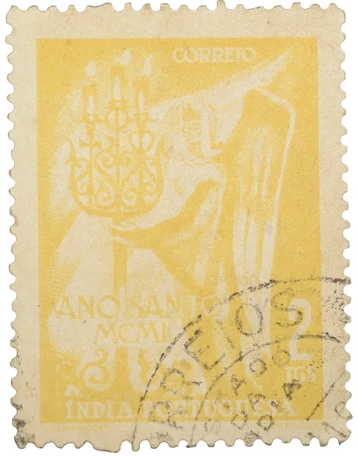 Postal Stamp of Portuguesa India - Yellow Colour 2 Tangas - Ano Santo MCML - Used Condition as per Image.