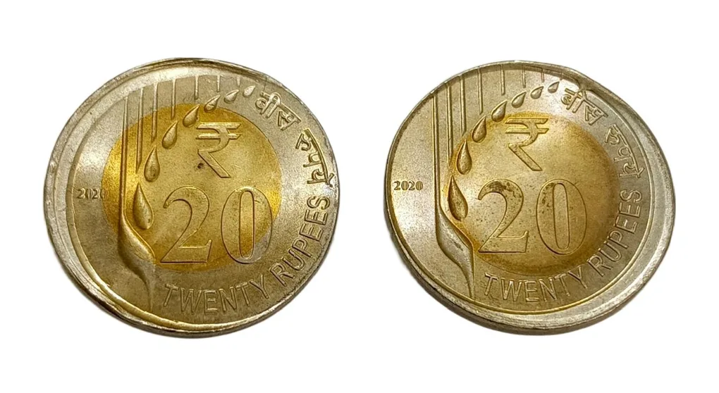 20 Rupees Bi-Metal Year 2020 Kolkata Mint Off Centre Error Set 2 Coins are UNC Grades.