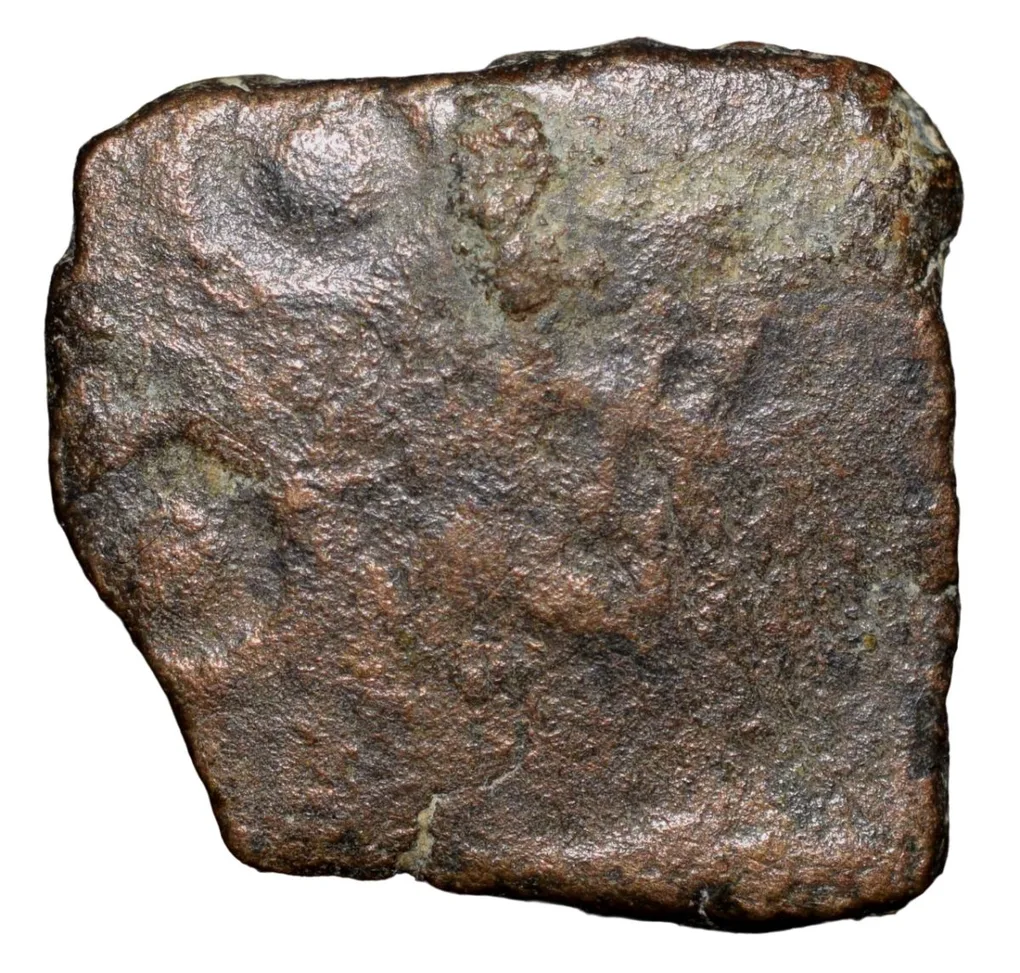 Copper Coin of Mahasenapati of Andhra Region (2nd - 1st Cen. BC) with Spear & Thunderarm/Ujjaini Symbol