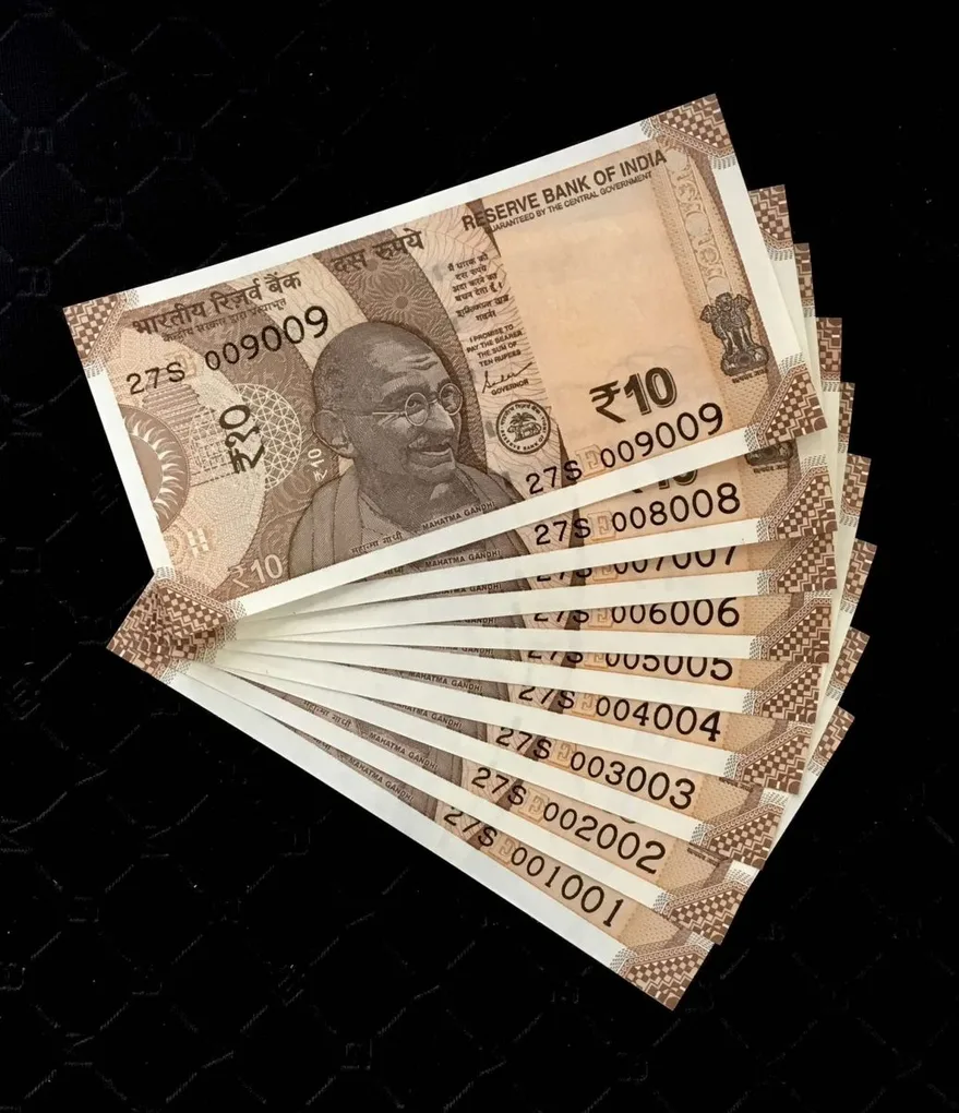 Rs 10 India Bank note Semi Fancy Number 001001 to 009009 Issue Very Unique and Rare