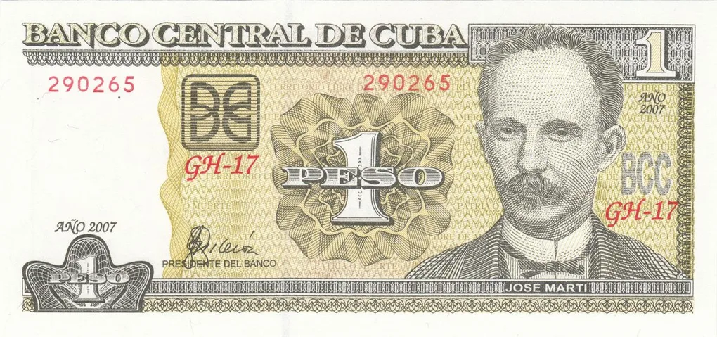 1 Peso of Cuba Country (AD 2010) with Portrait of Jose Marti/Illustration of Fidel Castro and victory parade