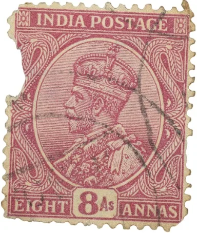 Postal Stamp of George V 8 Annas Dull Pink-Red Colour - Used Condition as per Image.