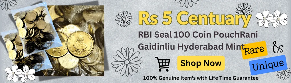 Rs 5 Centenary of Rani Gaidinliu Hyderabad Mint RI Sealed 100 Coin Pouch Rare and Unique