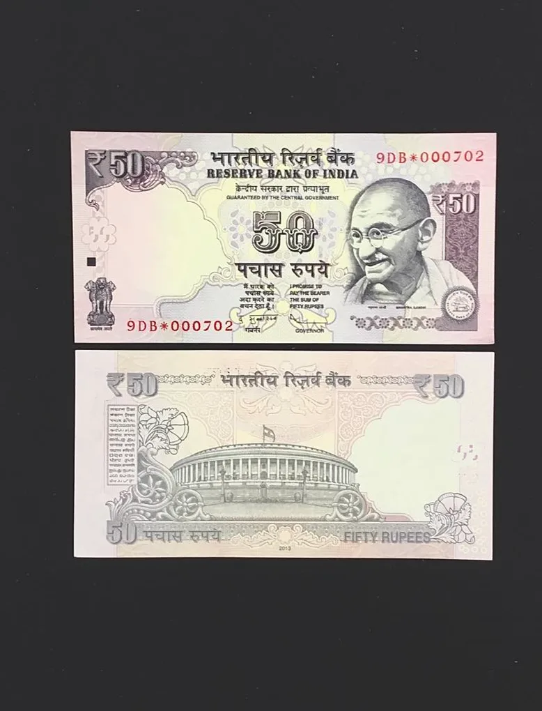 FS 26 Rs 50 Star Replacement Issue Signed by D Subbarao Inset Plain Year 2013 Issue Prefix 9DB Gem Unc