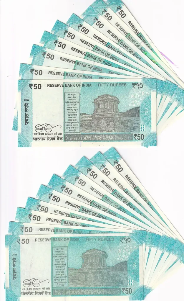 50Rupees 100000 to 900000, 111111 to 1000000 Nineteen Fancy Numbers UNC Notes Set Rare