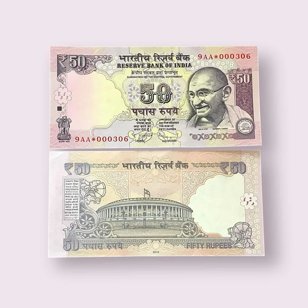 Rs 50 Star Replacement Low Serial 000306 Prefix 9AA Signed by D Subbarao Year 2012 Issue Gem Unc