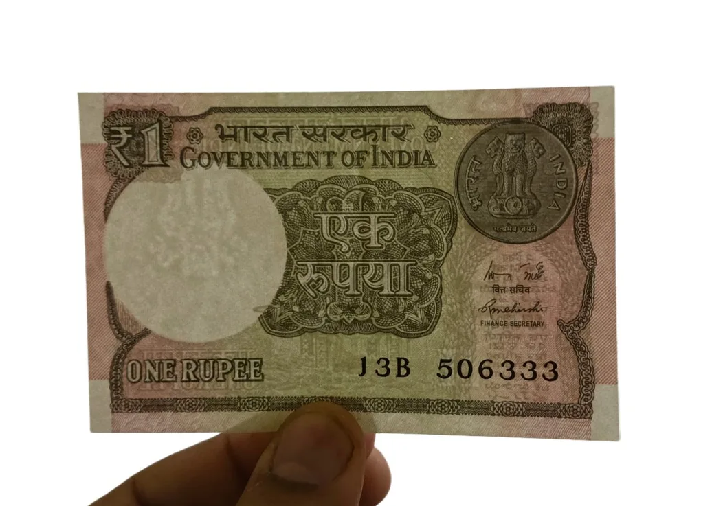 One Rupee New Issue Year 2015 Small Digits Inverted Watermark Error with Ending 333 Semi-Fancy Number **Rare** UNC Grade.