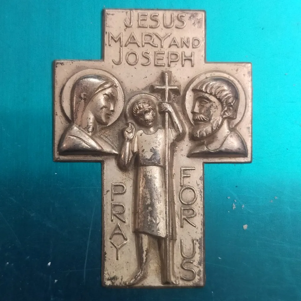 Antique matal plated Cristian Jesus MARY and Joseph God's Mother's GPS#0003