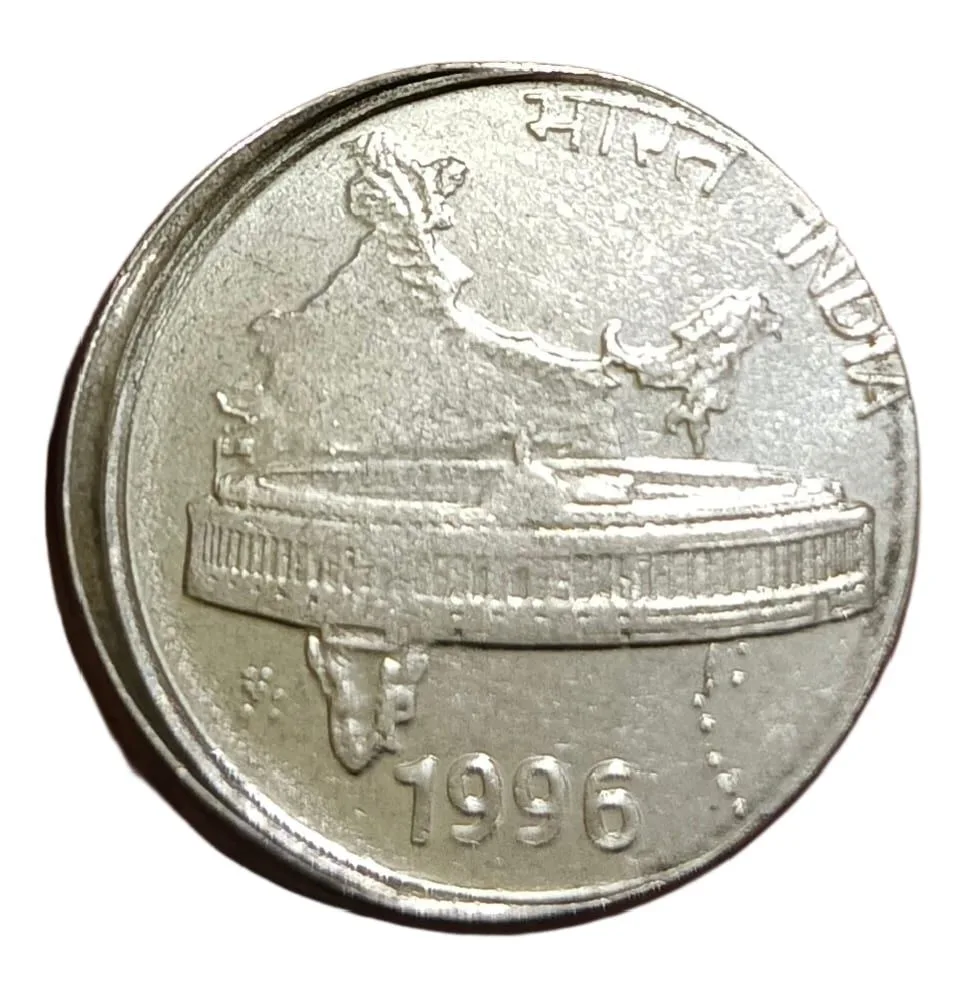50 Paisa Fss Year 1996 with Die Capped Off Centre Error in UNC Grade.