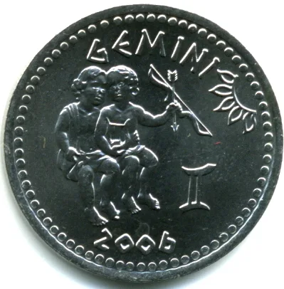 Stainless Steel 10 Shillings of Somaliland Country (AD 2006) Zodiac signs - Gemini Rare UNC Grade