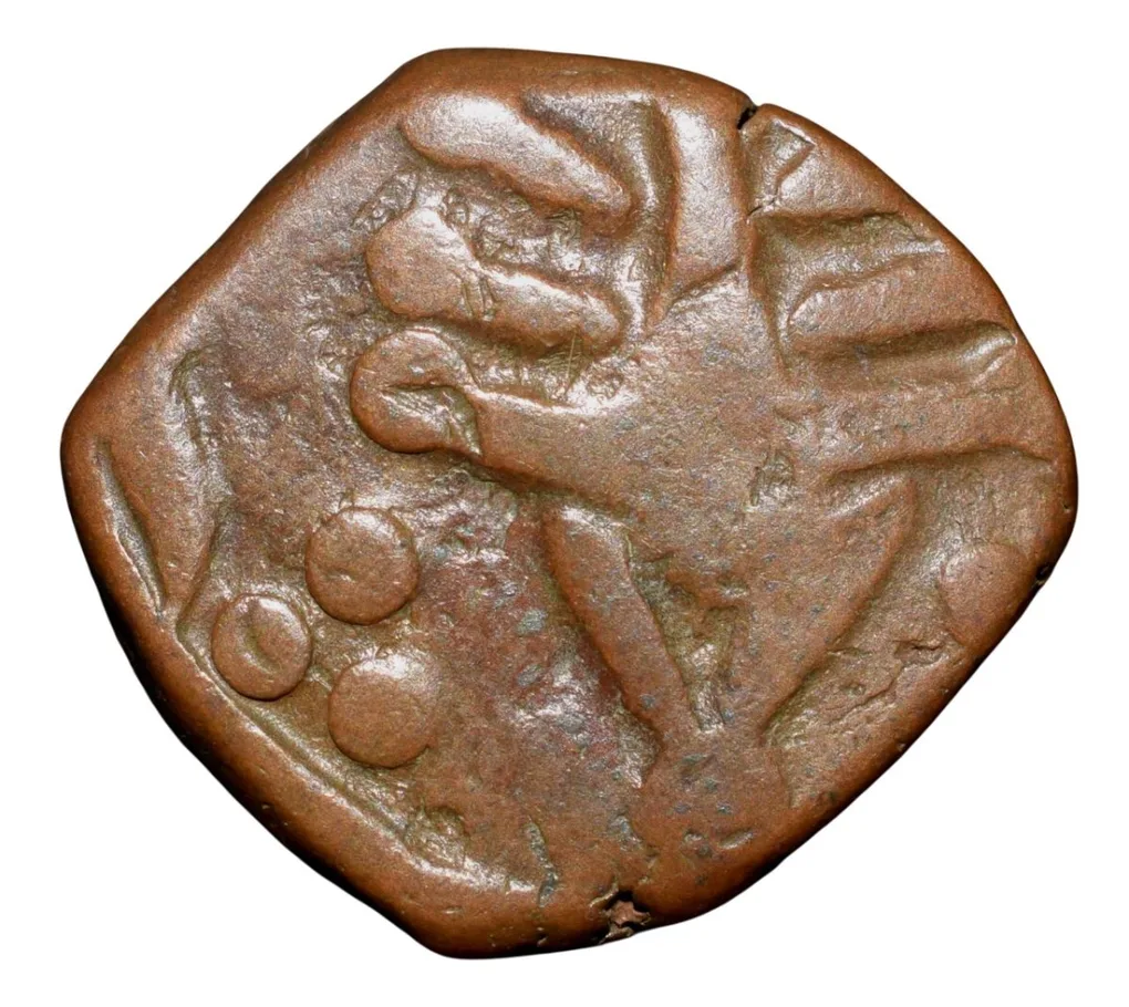 Copper 1/2 Paisa of Dhat State (17th - 18th Cen. AD) of Anonymus Type with Tree/Dagger Very Rare
