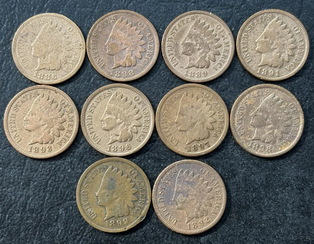 USA Indian Head 10 Different Years One Cent Collection