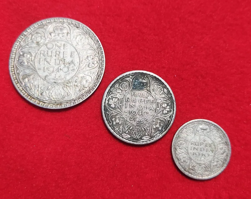 1940 Three Coin Set One Rupee Half Rupee Quarter Rupee