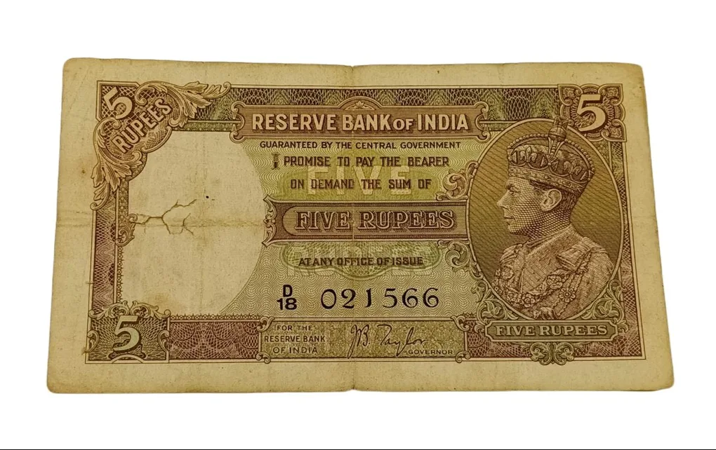 British India 5 Rupees Sign J.B Taylor King George-VI Collectable Grade.