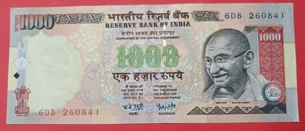 1000 Rs Note Y V Reddy Governor GEM UNC Note.