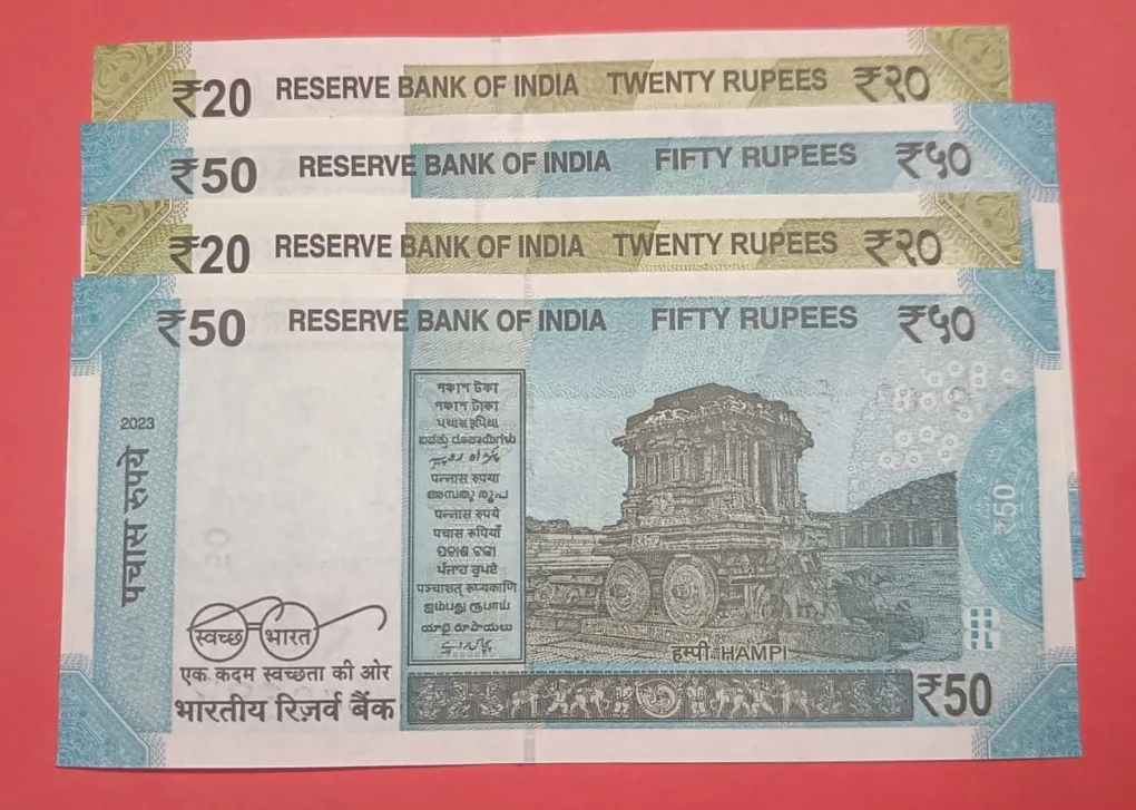 20 Rs and 50 Rs Fancy Number Combo Set of 4 Notes GEM UNC Condition