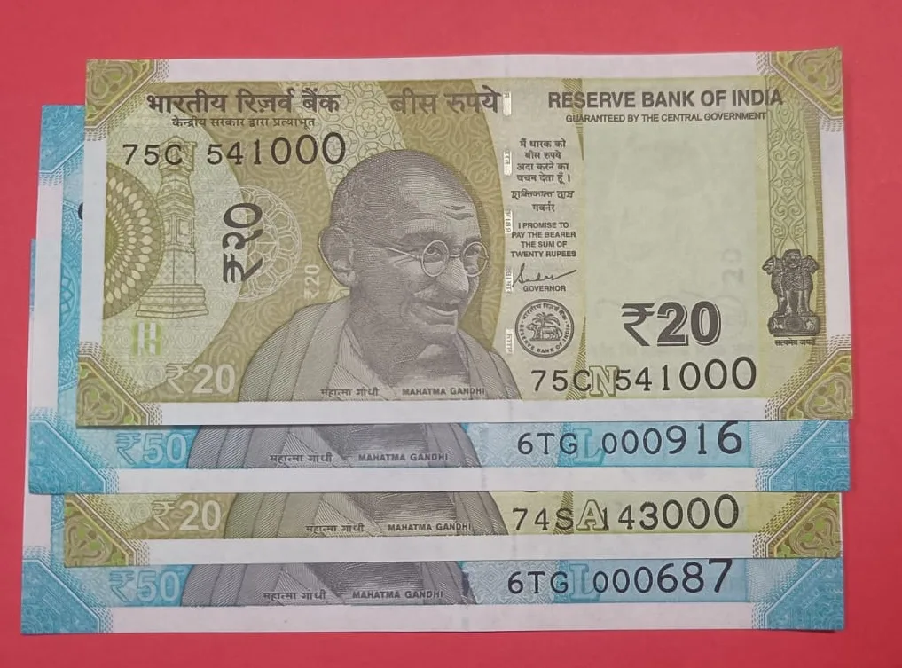 20 Rs and 50 Rs Fancy Number Combo Set of 4 Notes GEM UNC Condition