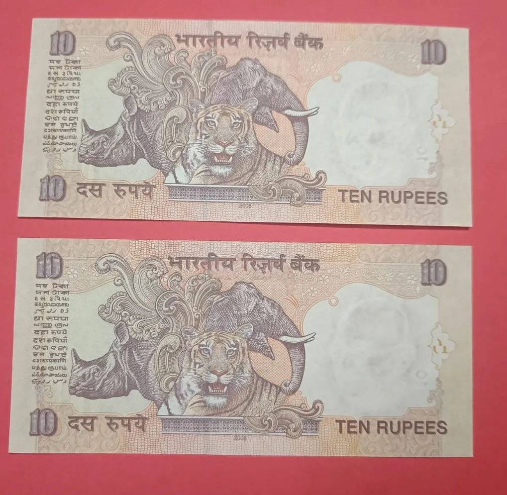 10 Rs Super Ascending and Descending GEM UNC Condition Note Same Prefix 77787980 and 77767574 Y V Reddy