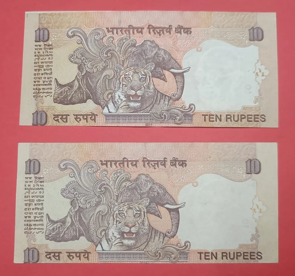 10 Rs Misprint and Shifting Error Set of 2 Notes GEM UNC Condiiton