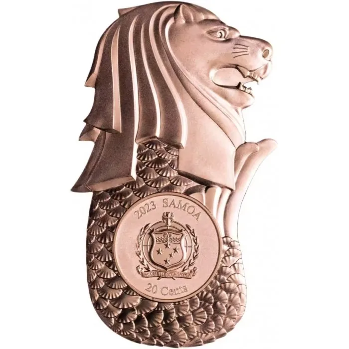 2023 Samoa -Singapore 20 cent enamel fish tail lion shaped copper coin with box