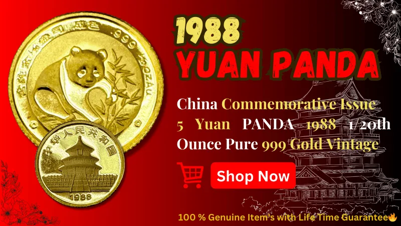 China Commemorative Issue 5 Yuan PANDA 1988 1/20th Ounce Pure 999 Gold Vintage Very Unique and Rare