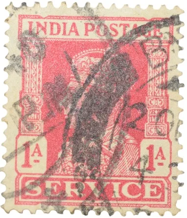 Postal Stamp of George VI 1 Anna Red Colour - Service - Used Condition as per Image.