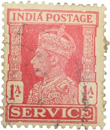 Postal Stamp of George VI 1 Anna Red Colour - Service - Used Condition as per Image.