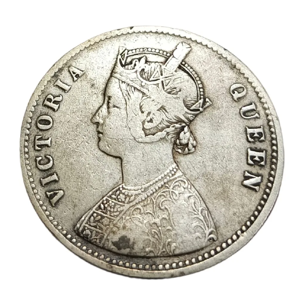 British India Silver Rupee Year 1862 Queen Victoria with Clock Rotation Error **Scare** Collectable Grade.