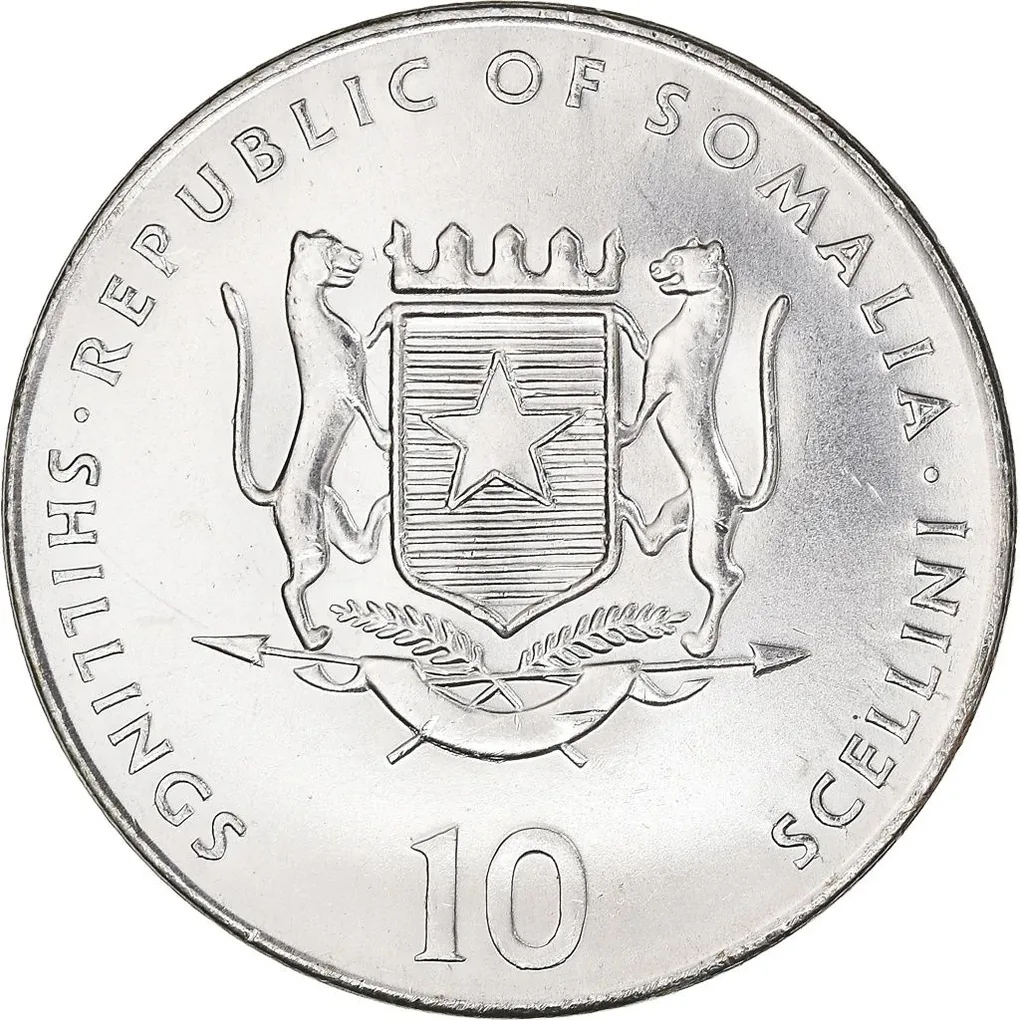 Stainless Steel 10 Shillings of Somalia Country (AD 2000) Chinese Zodiac signs 'GOAT' UNC Grade