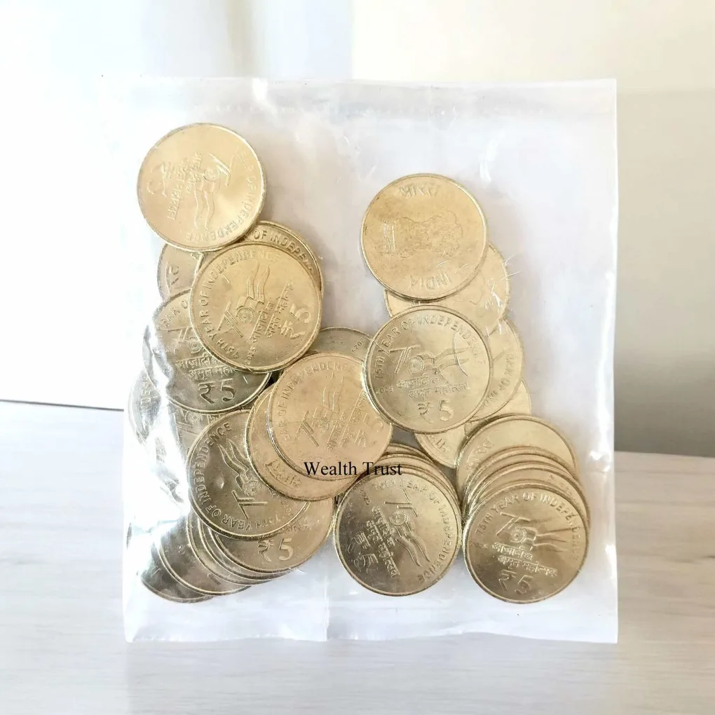 Rs 5 Rupee New Coin RBI 30 Coin 75 Year Of Independence Packet India Issue 2025 Kolkata Mint Akam Issue
