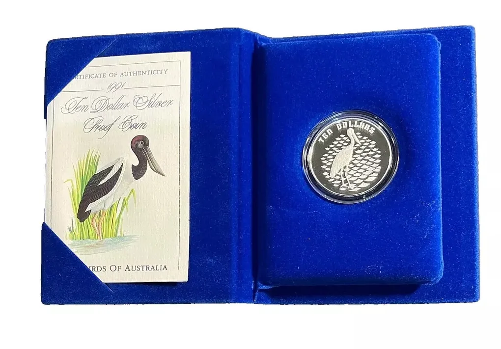 1991 Birds of Australian $10 Ten Dollar 'Jabiru' - Silver Proof Coin 20g