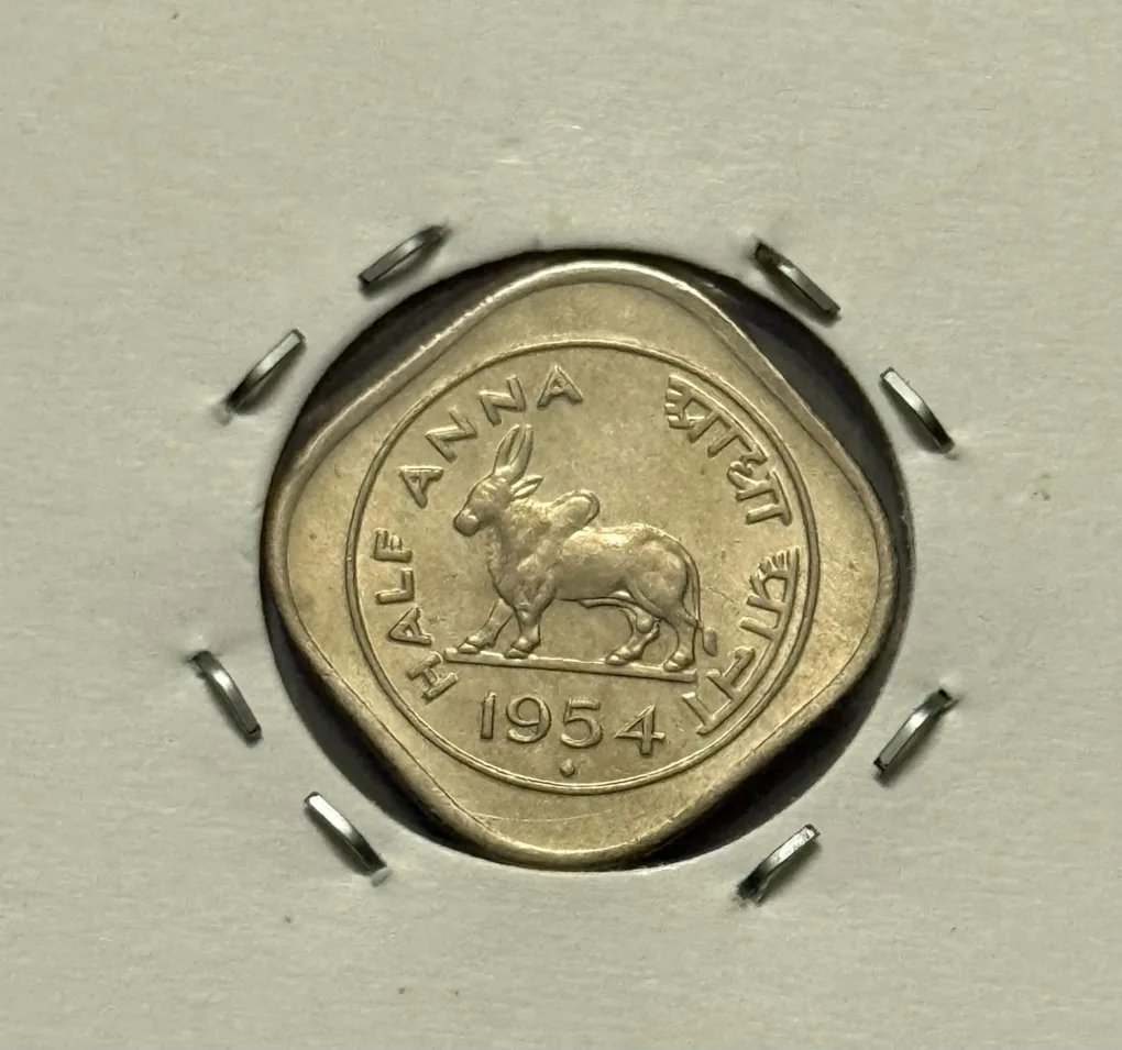 Bull Half Anna 1954 Copper Nickel Coin Bunc