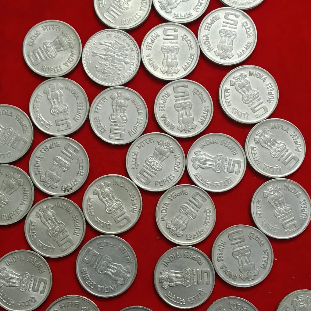 Five Rs Dandi Mule Coin Aunc Condition 10 Pcs Given Good Condition