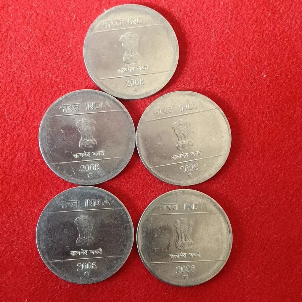50 Paise Mudra Mukka Coin 2008 Hyderabad Mint Scare Coin 5 Pcs Given Unc Condition