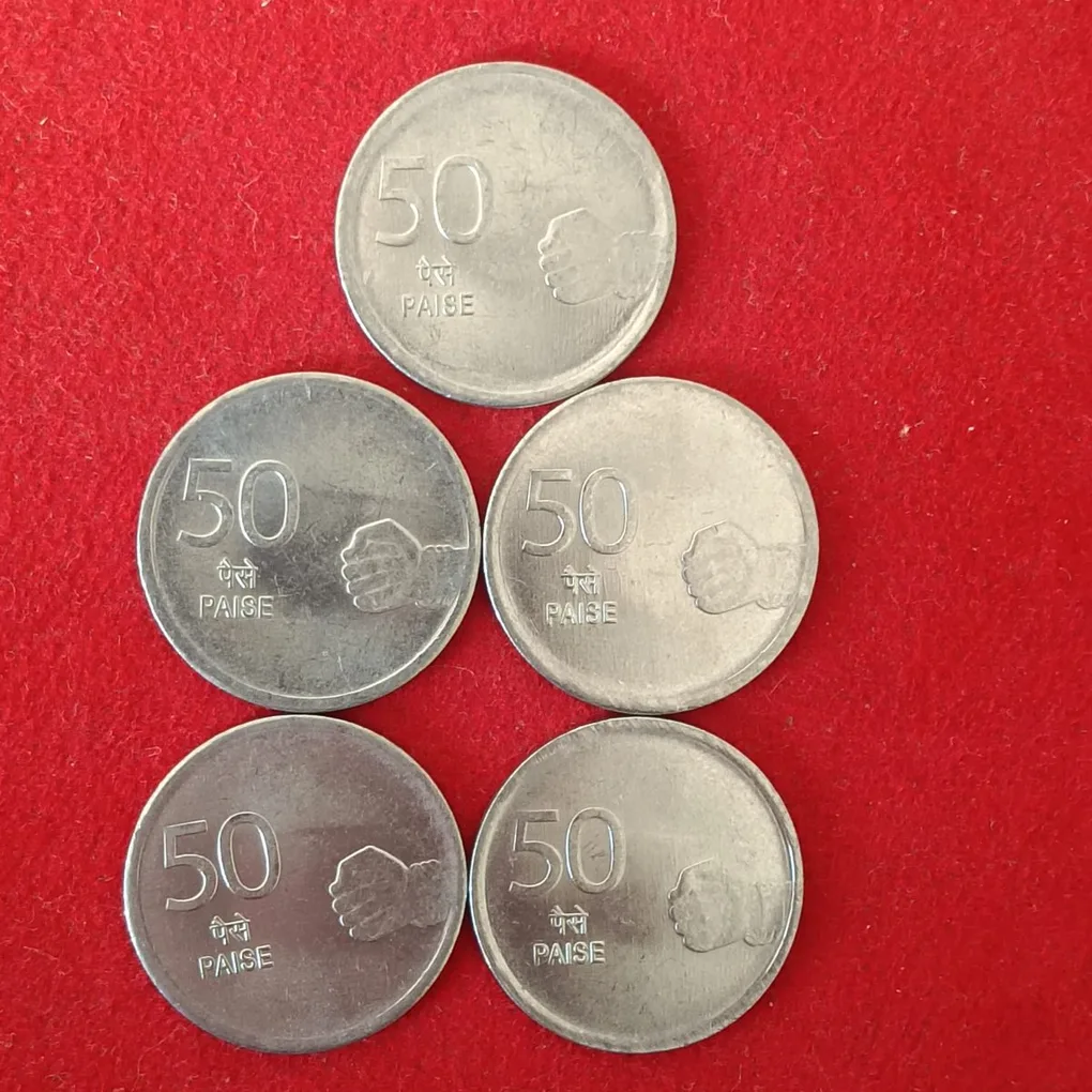 50 Paise Mudra Mukka Coin 2008 Hyderabad Mint Scare Coin 5 Pcs Given Unc Condition
