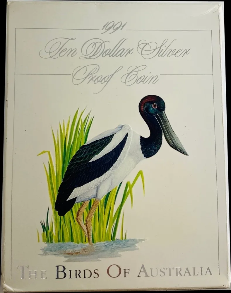 1991 Birds of Australian $10 Ten Dollar 'Jabiru' - Silver Proof Coin 20g