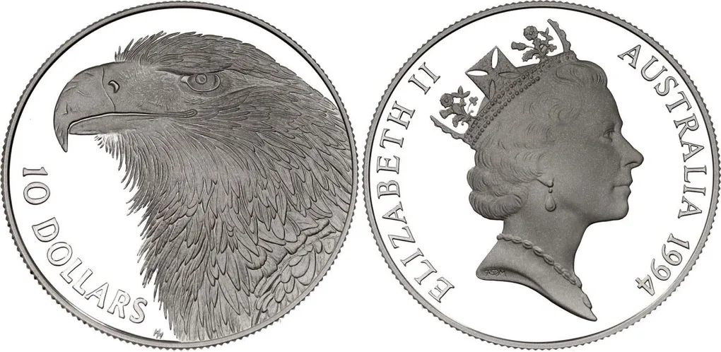 1994 Birds of Australian $10 Ten Dollar 'wedge-Tailed Eagle - Silver Proof Coin 20g