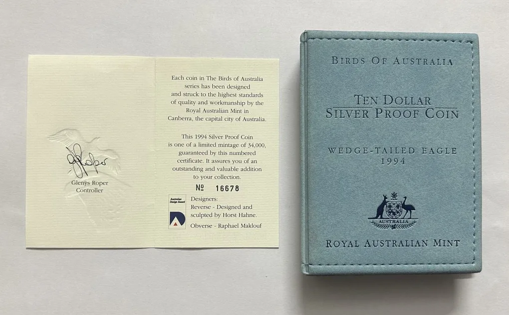 1994 Birds of Australian $10 Ten Dollar 'wedge-Tailed Eagle - Silver Proof Coin 20g
